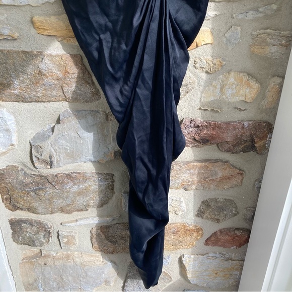 KHAITE Louie Gathered Satin Sarong Midi Skirt Black MSRP $820 Womens 4 - Picture 8 of 16